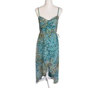 Lily Rose Teal Floral High-Low Bustier Midi Dress Size Medium Fairy Y2K Feminine
